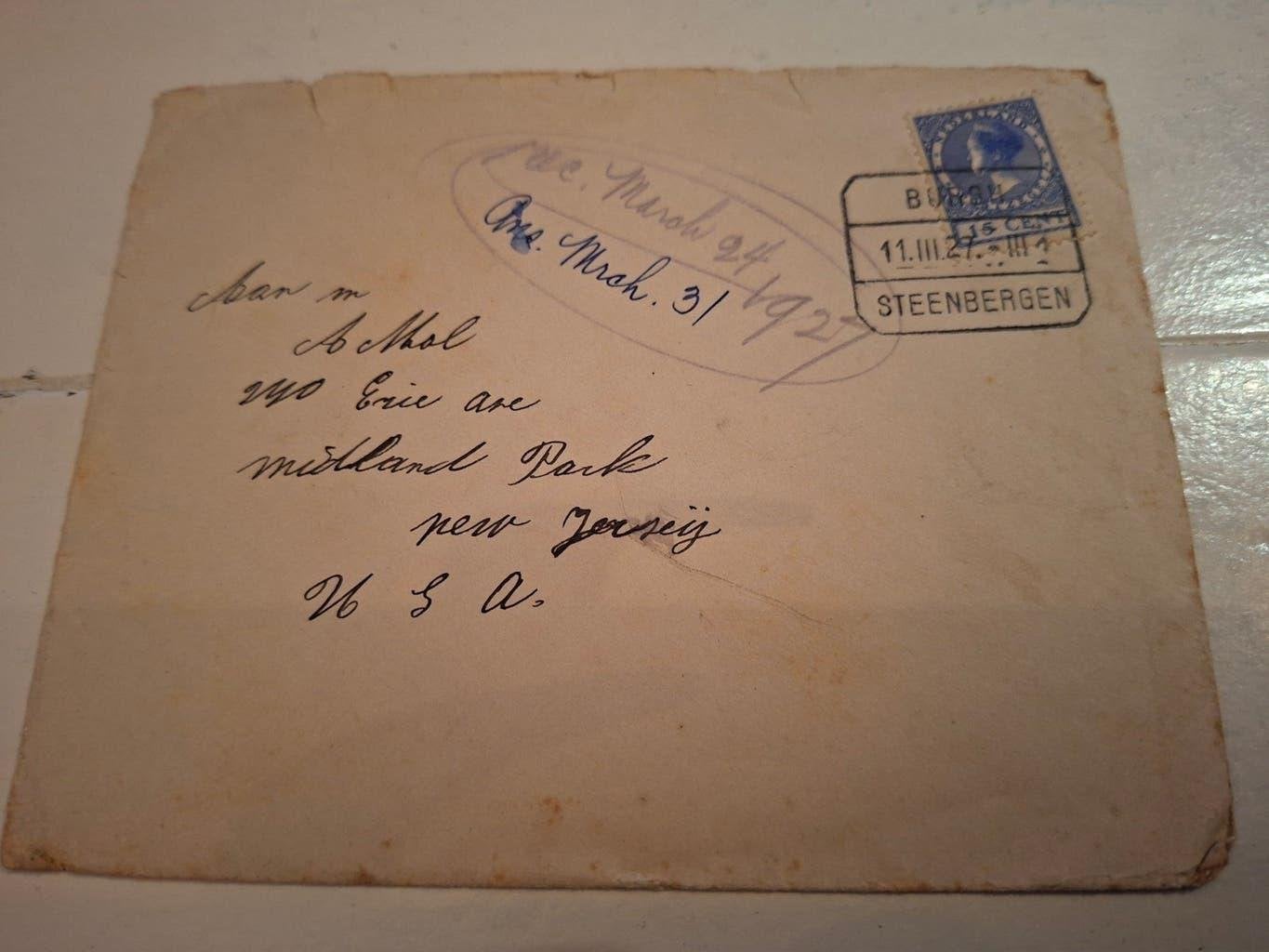 enveloppe met postzegel 1927 Wilhelmina 15 ct met stempel, Postzegels en Munten, Ophalen of Verzenden, T/m 1940, Gestempeld