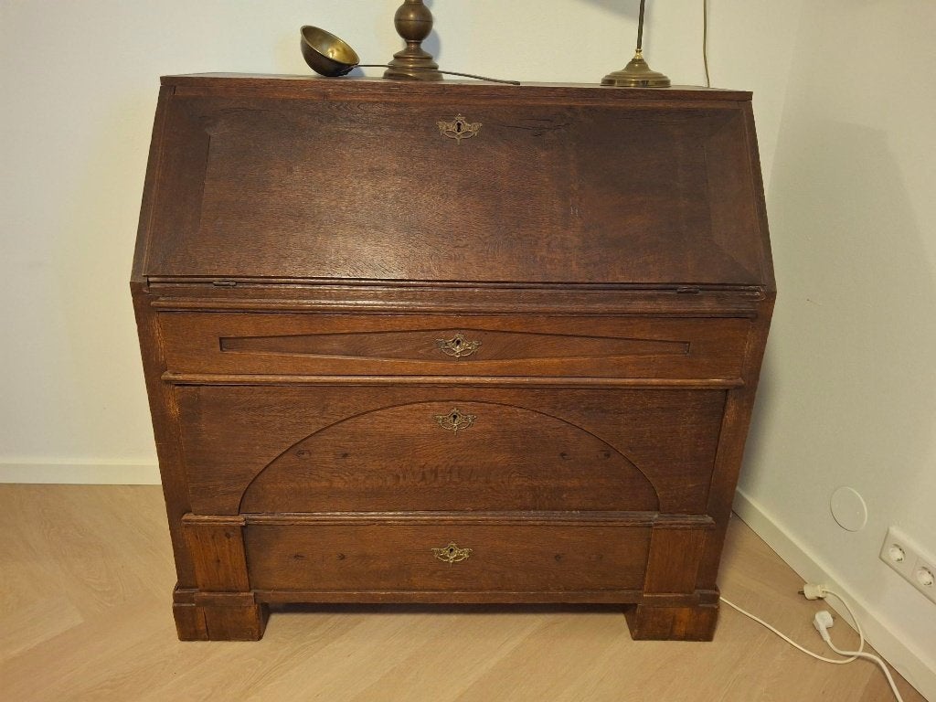 Antiek eikenhouten secretaire met lades, Ophalen, Gebruikt, Klassiek, Antiek, Landelijk
