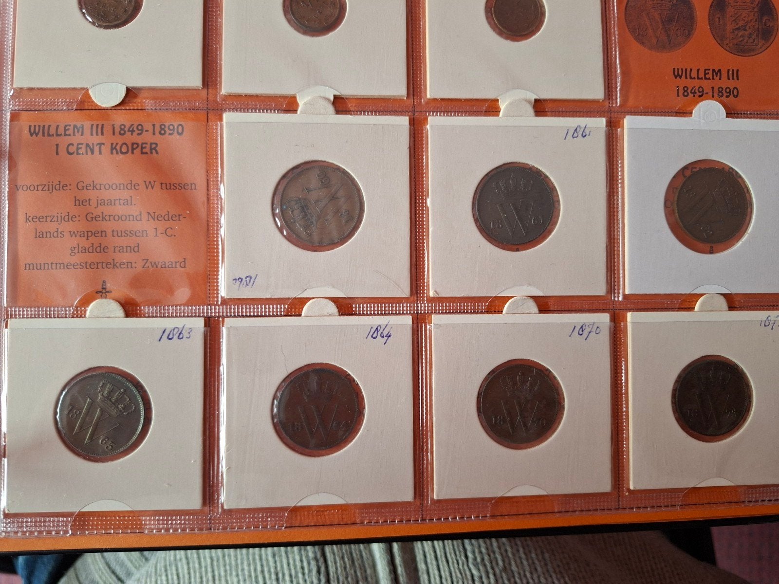 Complete serie 1 cent willem 3 zfr/pr, Postzegels en Munten, Munten | Nederland, Ophalen of Verzenden, Koning Willem III, 1 cent