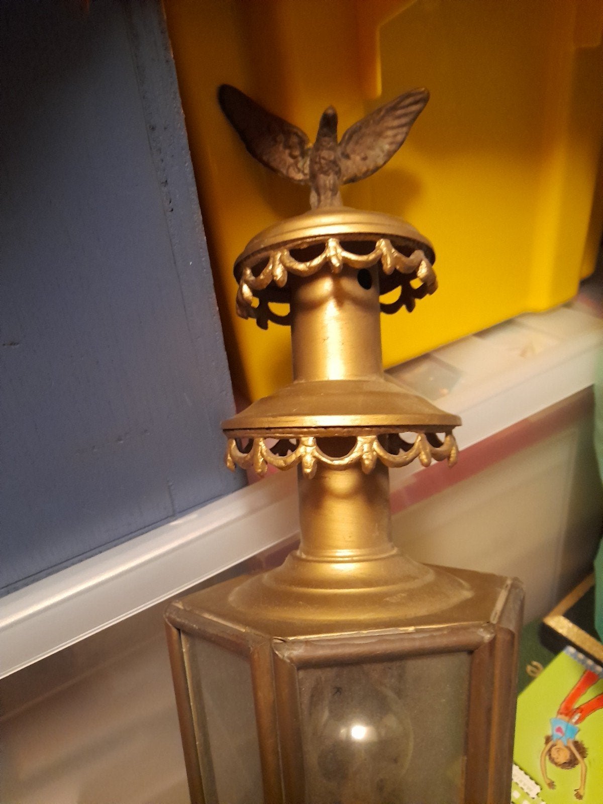 Antieke koperen koetslamp met adelaar, Ophalen of Verzenden