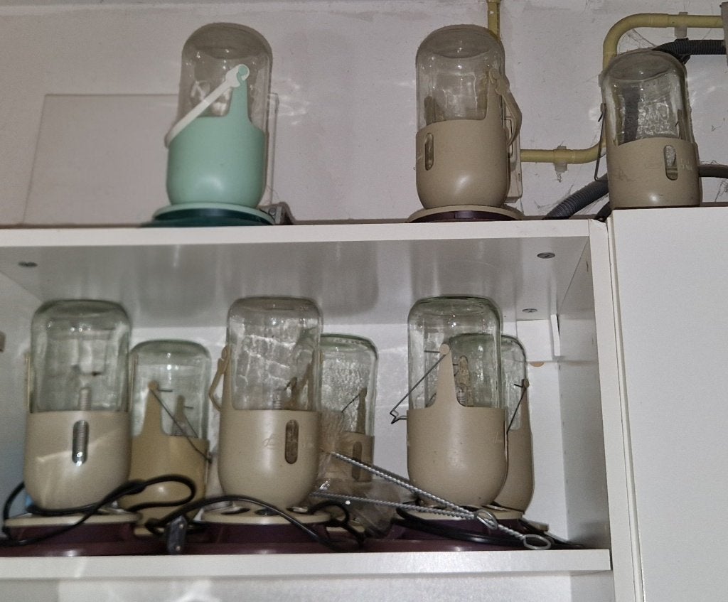 Mijnlamp Glazen drink- voerflessen met/zonder verwarming, Ophalen, Zo goed als nieuw, Kooi-accessoires