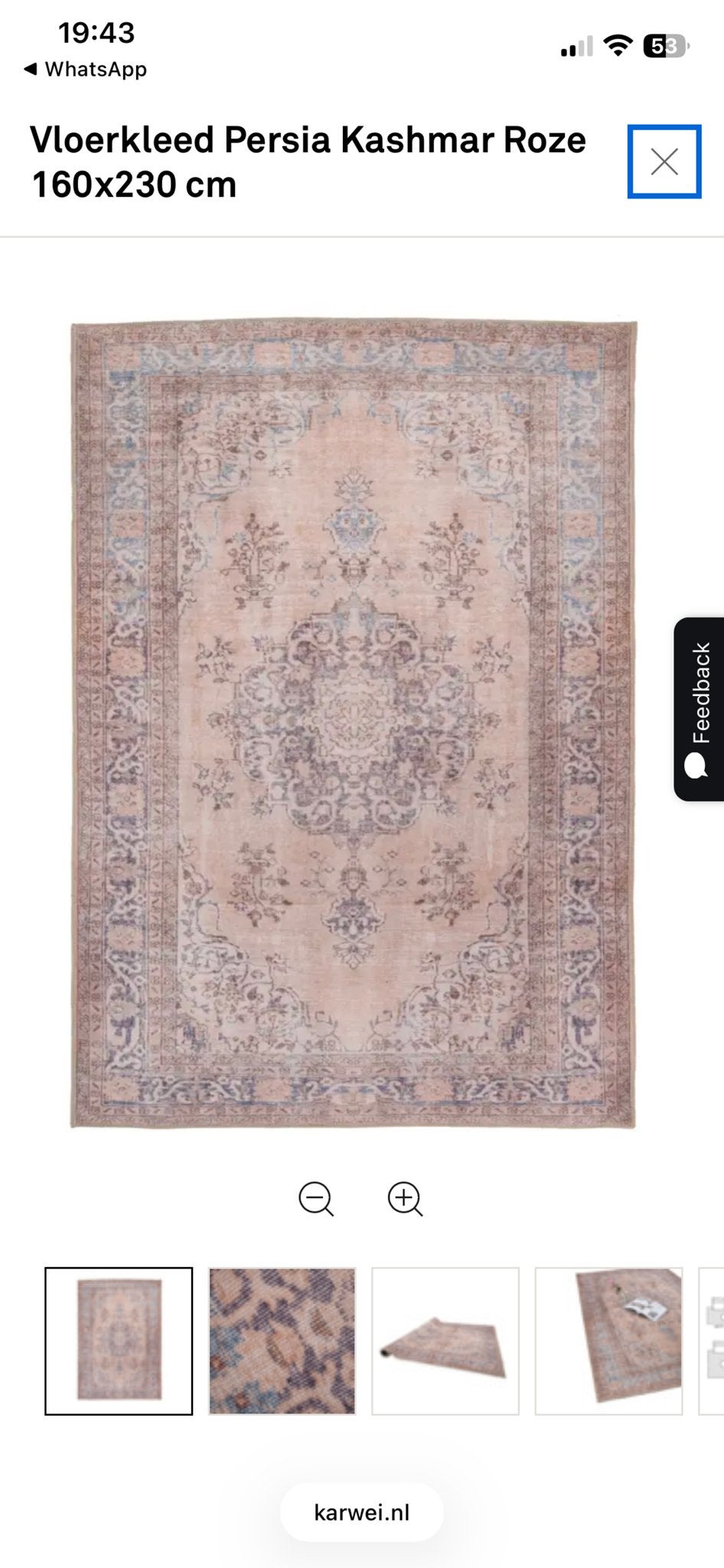 Vloerkleed Karwei Persia Kashmar Roze 160x230 cm, Ophalen, Gebruikt, 150 tot 200 cm, 200 cm of meer