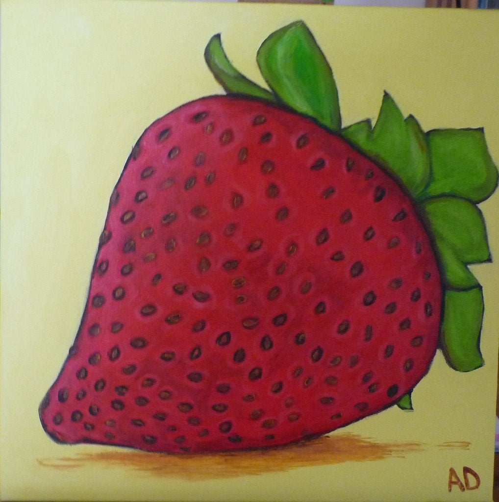 Aardbei, Acrylverf, Overig onderwerp, Handgeschilderd, Ophalen of Verzenden
