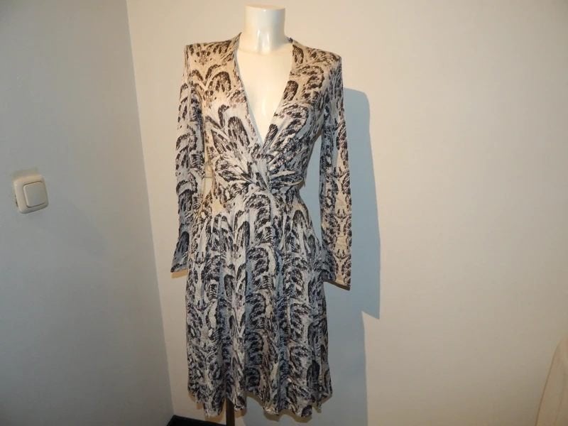 Cavalli stretch jurk vintage print zilveren glans deels IT