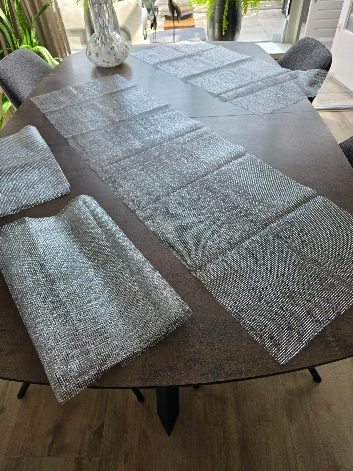 NIEUW! Set van 4 zilveren glitter tafellopers - Intratuin, Ophalen of Verzenden, Nieuw, Rechthoek