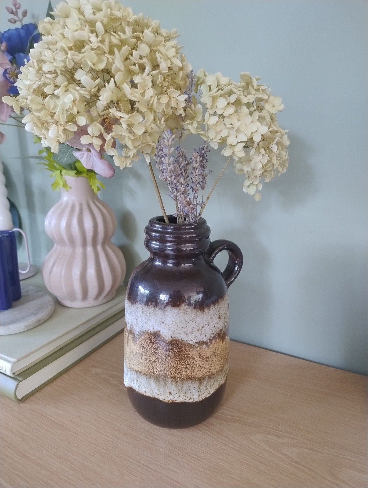 Vintage West Germany fatlava Keramiek Vaas Bruin/Beige 20cm, Ophalen of Verzenden