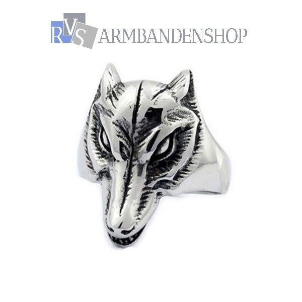 Rvs biker ring, wolf ring rvs zilver stoere ring, Sieraden, Tassen en Uiterlijk, Ringen, 20 of groter, Verzenden, Nieuw, Dame of Heer