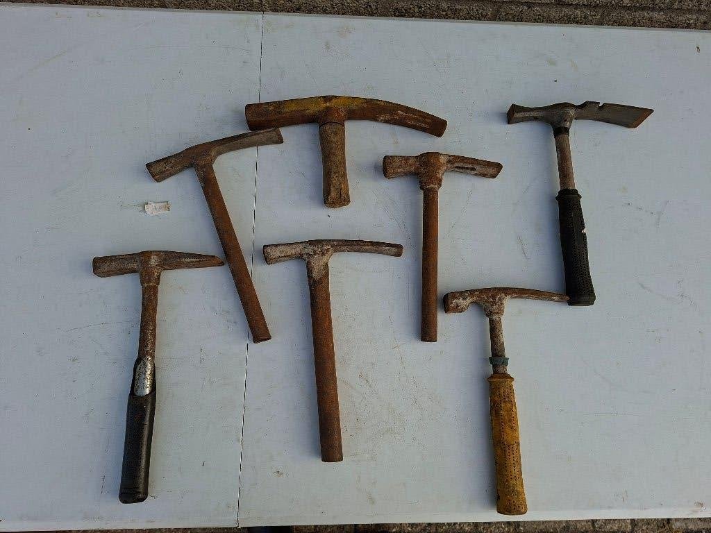 7 stuks oude vintage stratenmakers en bouwvakkers hamers, Ophalen of Verzenden