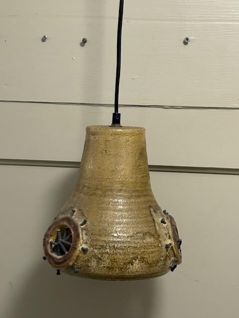 Keramieke hanglamp met 3 'patrijspoorten', Kunststof, Gebruikt, Ophalen of Verzenden, Vintage / Retro / Space Age