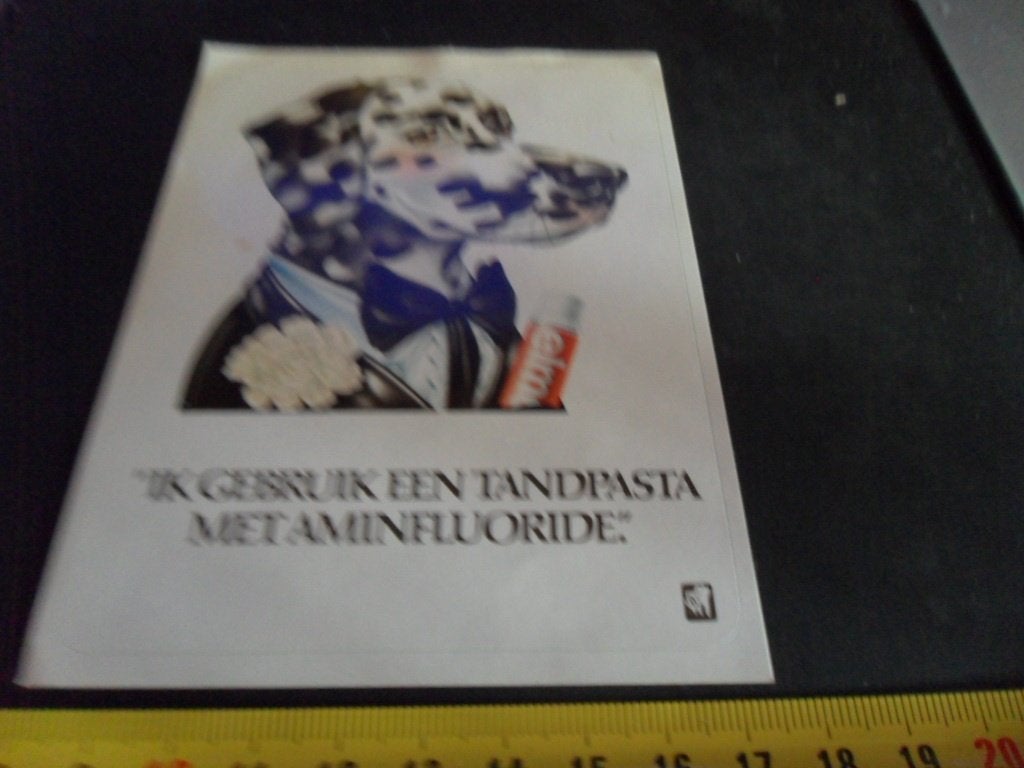 sticker ELMEX Ik gebruik een tandpasta met aminfluoride 411, Verzamelen, Ophalen, Zo goed als nieuw