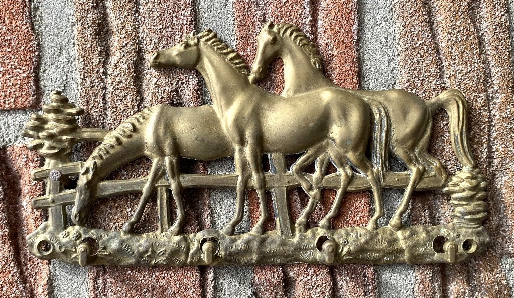 Leuk Paarden Kapstokje - vintage brocante landelijk messing, Huis en Inrichting, Woonaccessoires | Kapstokken, Wandkapstok, Ophalen of Verzenden