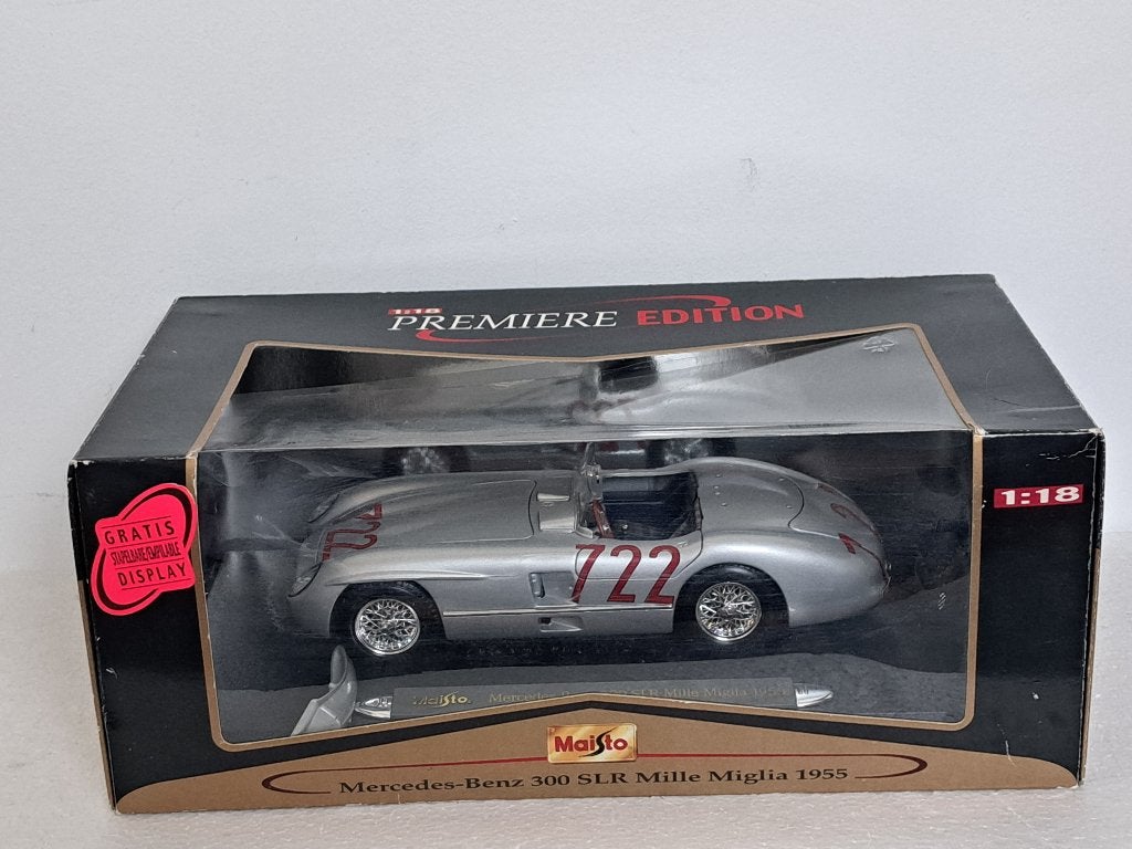 Mercedes Benz 300 SLR Mille Miglia 1955 Moss 722 1/18 Maisto, Hobby en Vrije tijd, Ophalen of Verzenden, Zo goed als nieuw, Auto