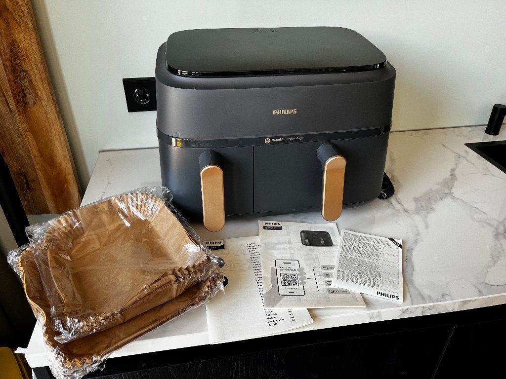 Philips Airfryer 3000 serie NA352 dubbele mand 9L,  RapidAir, Ophalen of Verzenden, Zo goed als nieuw, Airfryer, 1500 gram of meer