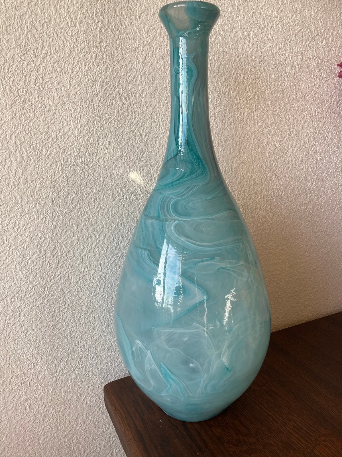 XXL Vloervaas 62cm Ecoglass Spain Turquoise Gemarmerd, Antiek en Kunst, Ophalen