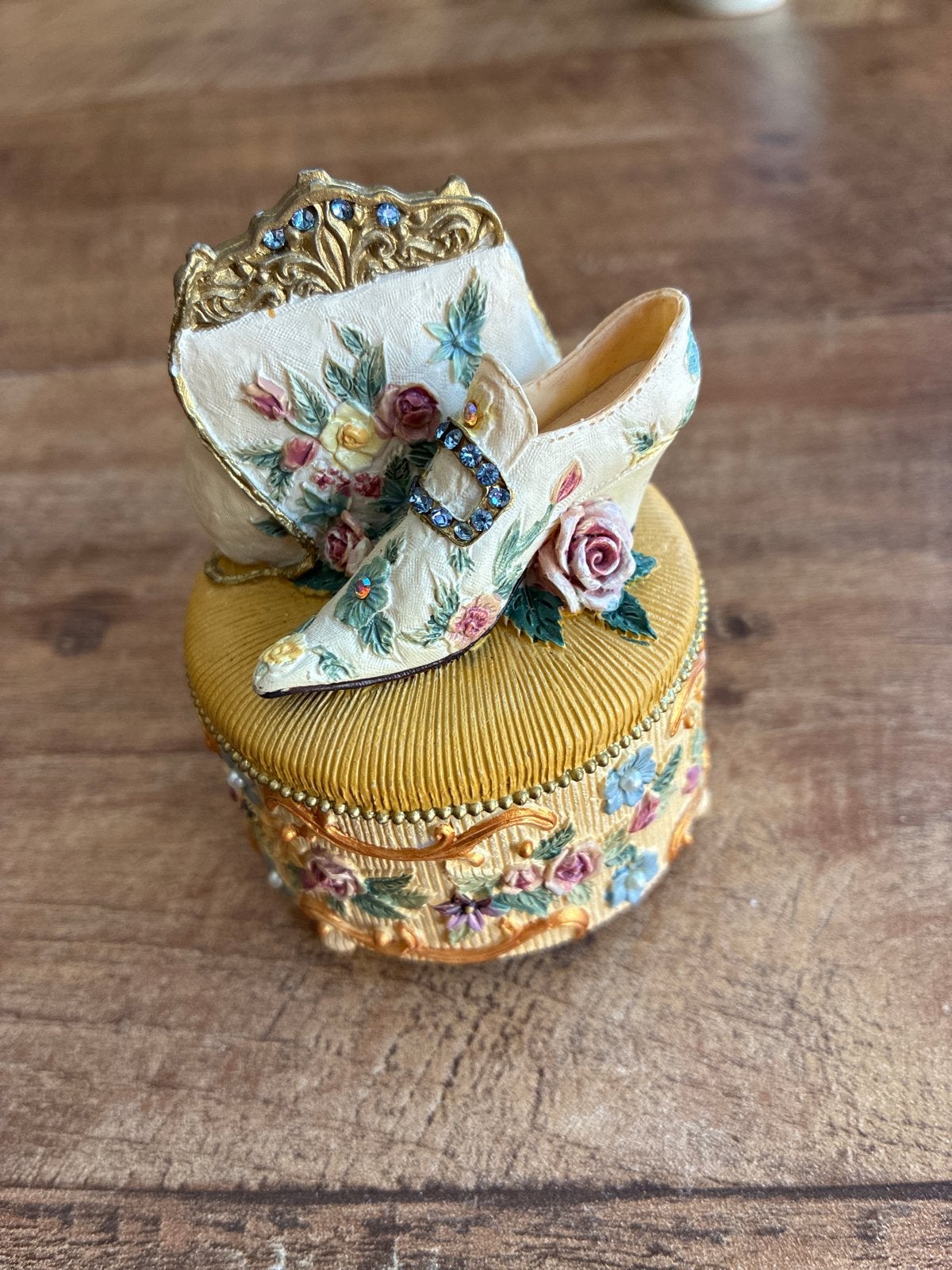 Vintage Muziekdoosje Schoen en Tasje - Bloemmotief, Verzamelen, Overige Verzamelen, Ophalen of Verzenden, Zo goed als nieuw