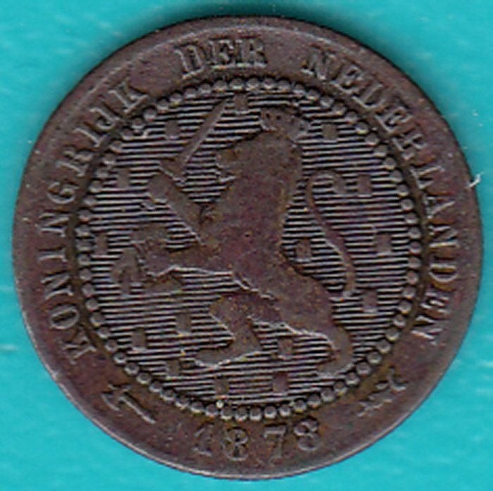 Nederland 1 cent 1878 Willem III, Sch. 696 in munthouder, Ophalen of Verzenden, Koning Willem III, 1 cent, Losse munt