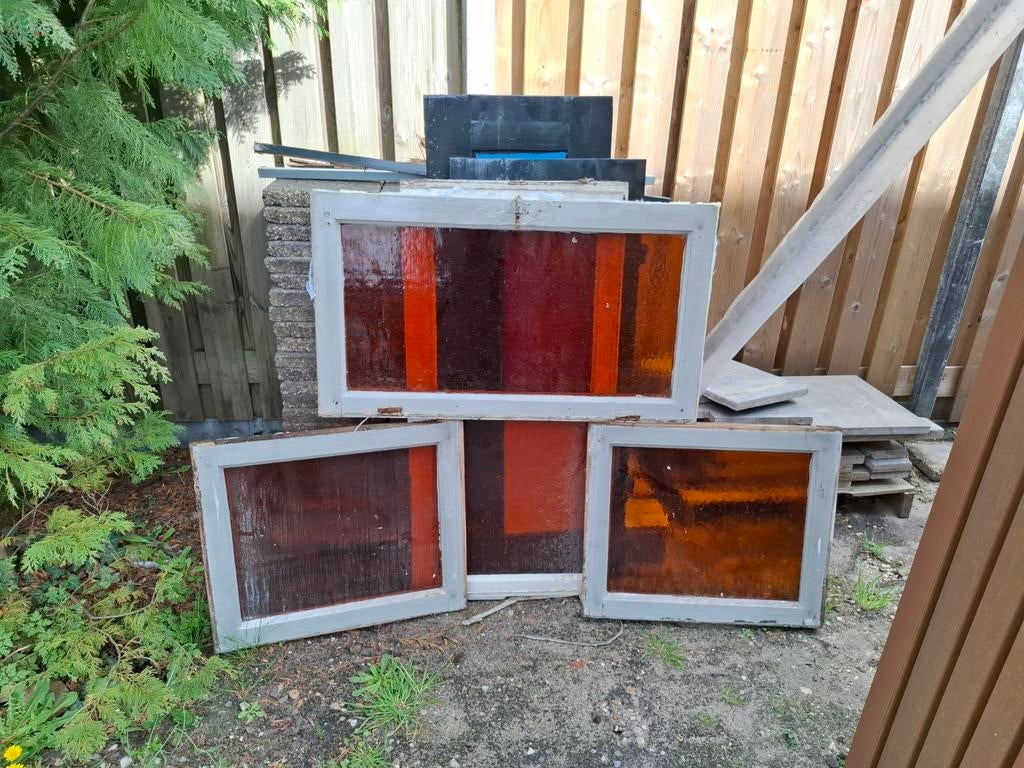 Ramen vol gekleurd oranje, Doe-het-zelf en Verbouw, Glas en Ramen, Ophalen, Gebruikt, Gevelraam of Ruit, Glas in lood