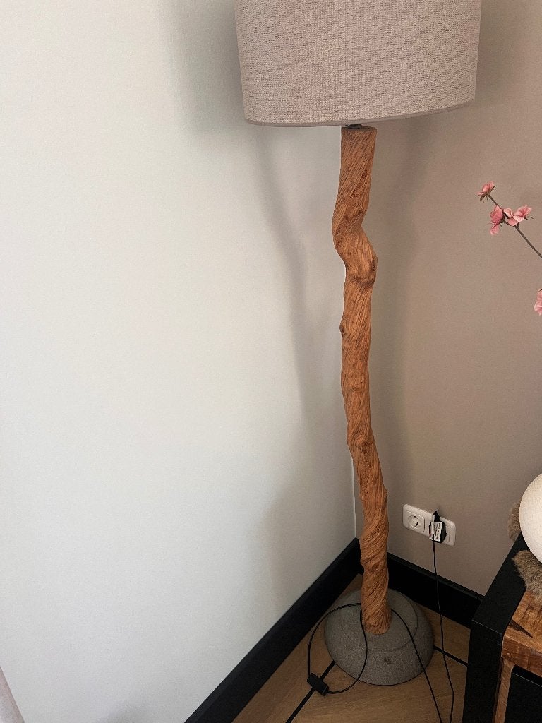 Landelijke staande lamp, Ophalen, E27 (groot), 150 tot 200 cm, Hout