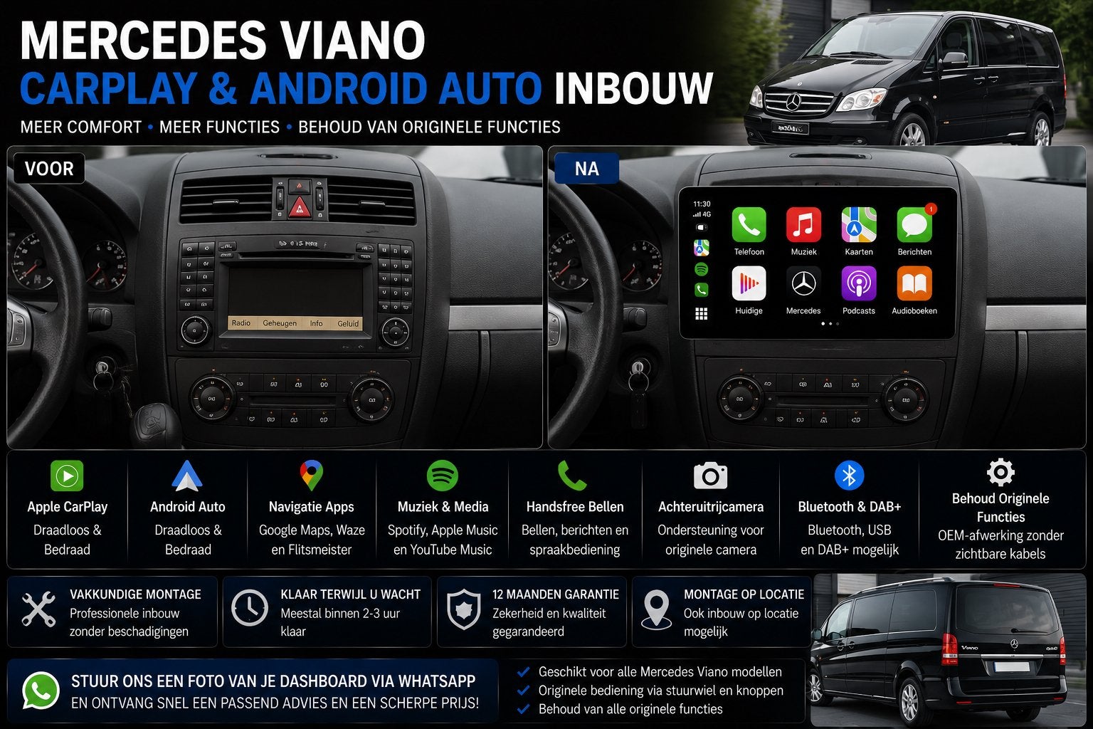 Mercedes Viano CarPlay & Android Auto Inbouw, Auto diversen, Ophalen, Zo goed als nieuw