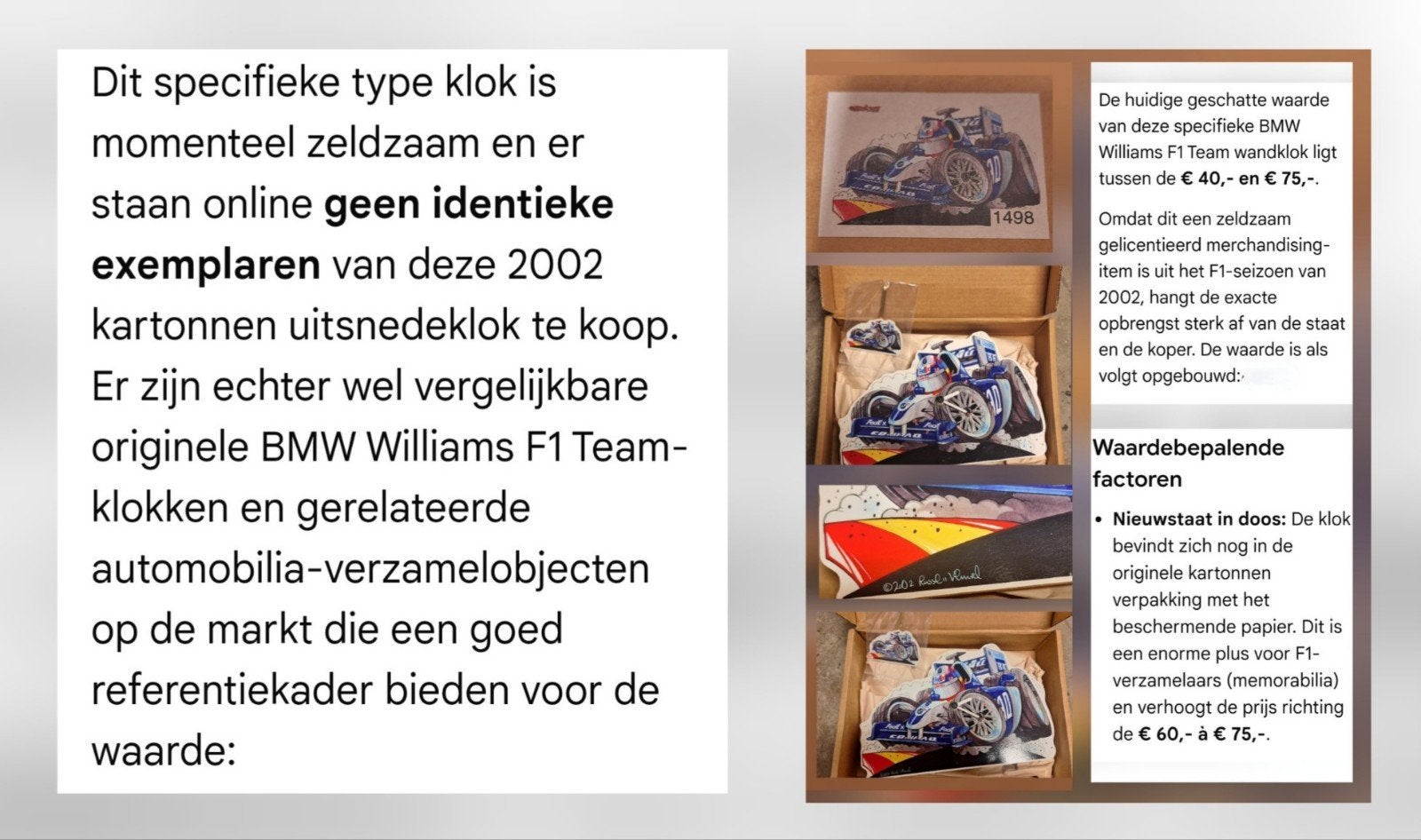 Zeldzame BMW Williams F1 Team wandklok 2002 - Nieuw in doos, Verzamelen, Verzenden, Nieuw