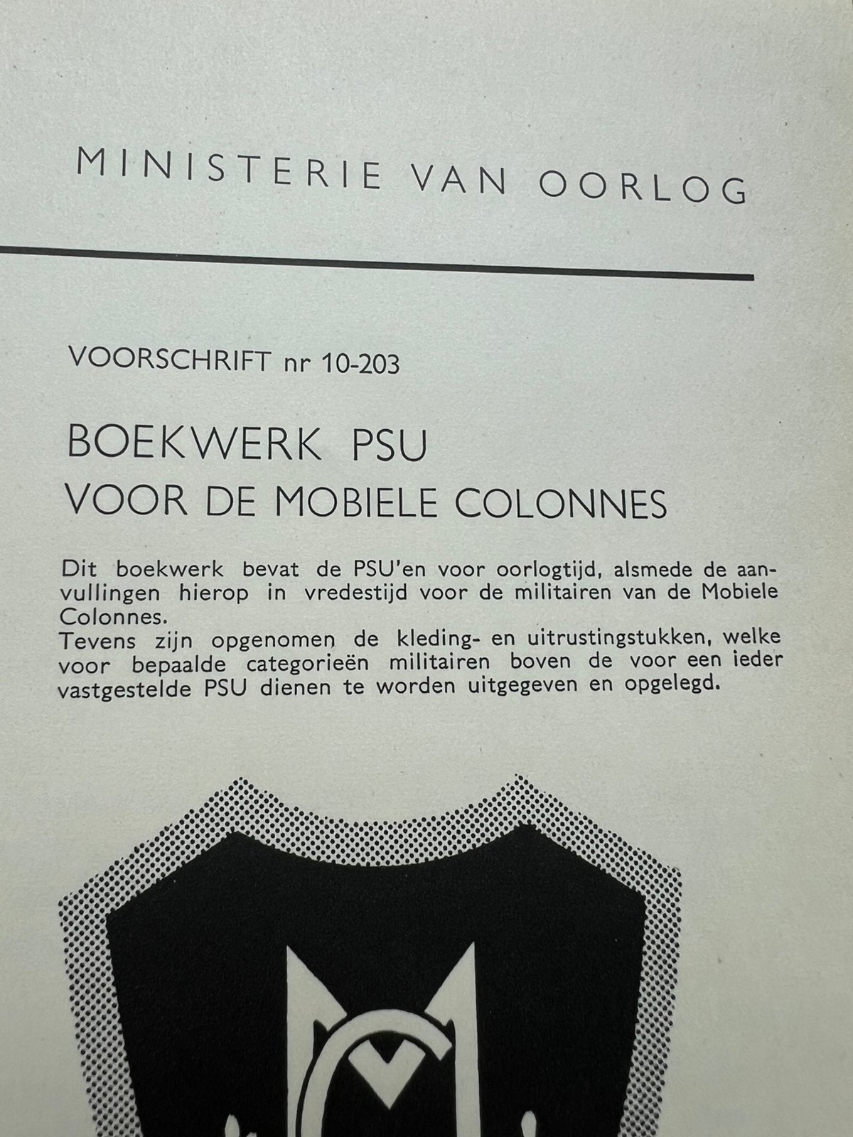Nederlands KL Defensie voorschrift PSU Mobiele colonne, Verzamelen, Verzenden, Nederland, Embleem of Badge, Landmacht