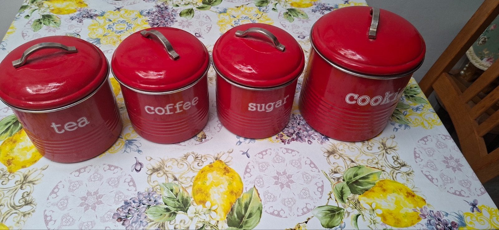 Set van 4 voorraadpotten voor thee, koffie, suiker, koek, Ophalen, Gebruikt, Voorraadpot, Metaal