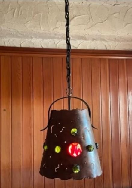 vintage Brutalist hanglamp koper 60-70er jaren stukprijs, Ophalen, Brutalisme, 50 tot 75 cm, Zo goed als nieuw
