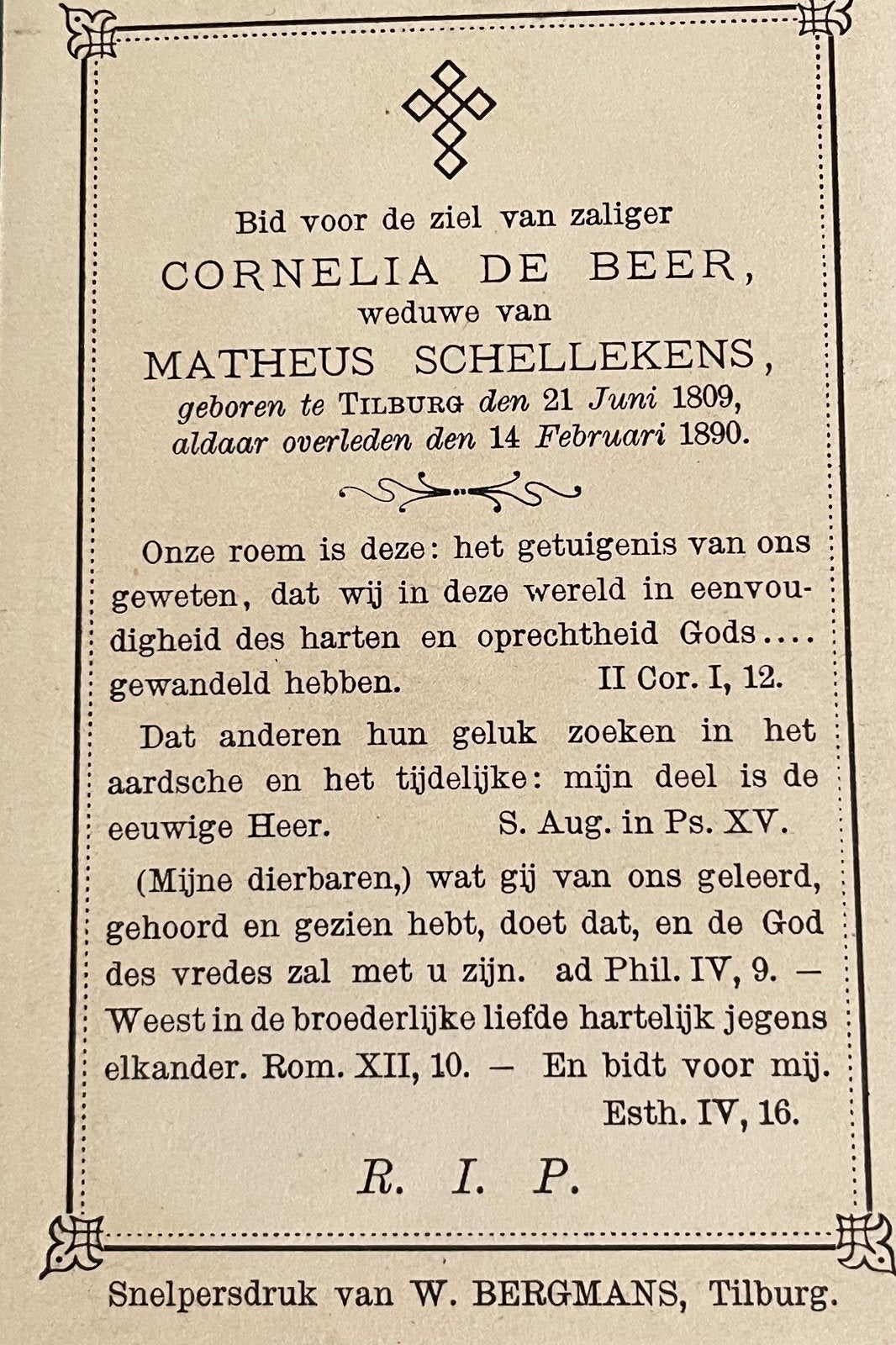 Cornelia de Beer 1809 Tilburg, Ophalen of Verzenden