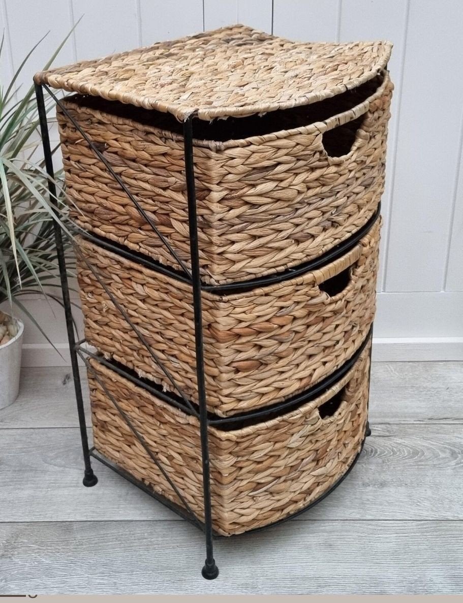 Vintage Wicker Drawers Cabinet  ladekastje met 3 laden, Ophalen, Minder dan 50 cm, Gebruikt, Bohemian, Natuurlijk