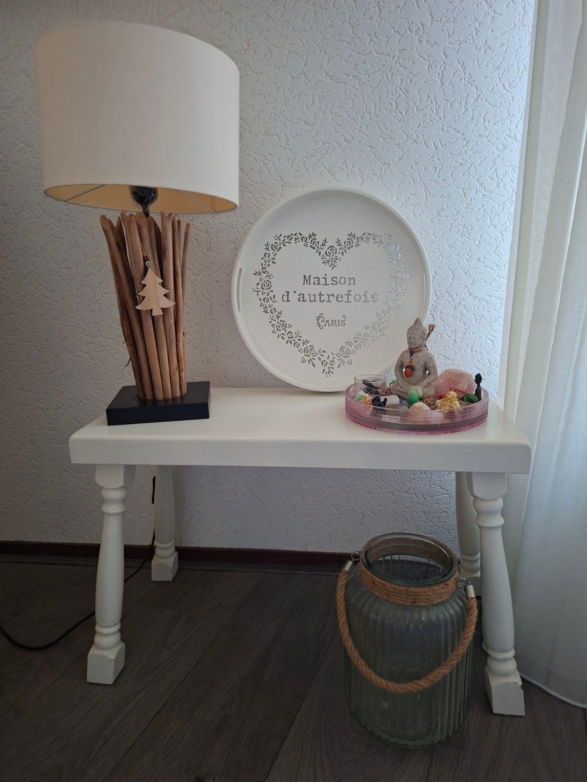 Wit houten tafeltje - Bijzettafel, Huis en Inrichting, Tafels | Bijzettafels, Gebruikt, 55 tot 75 cm, Landelijk, Klassiek, Rechthoekig