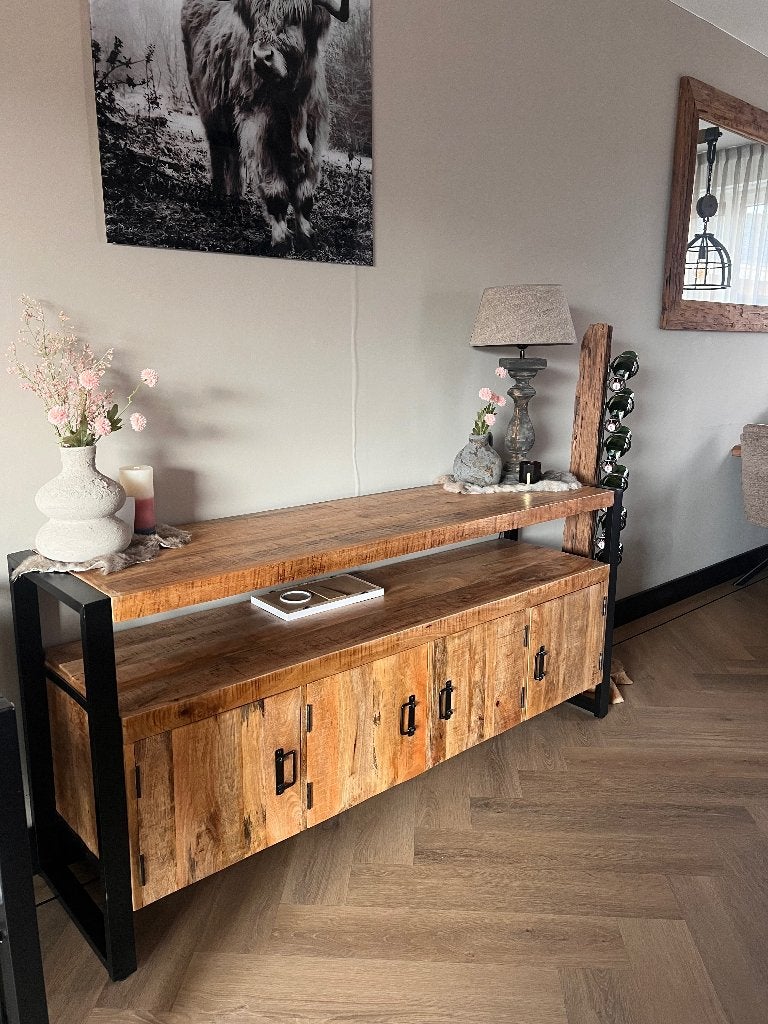 Industriele mangohouten woonkamer set, Huis en Inrichting, Ophalen