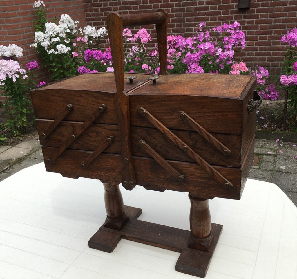 vintage houten naaibox jaren 50-60, Ophalen, Gebruikt, Bruin, Vintage