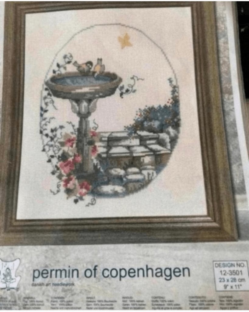 BORDUURPAKKET PERMIN OF COPENHAGEN VOGELTJES BADDEREN, Verzenden, Nieuw, Handborduren, Borduurpakket