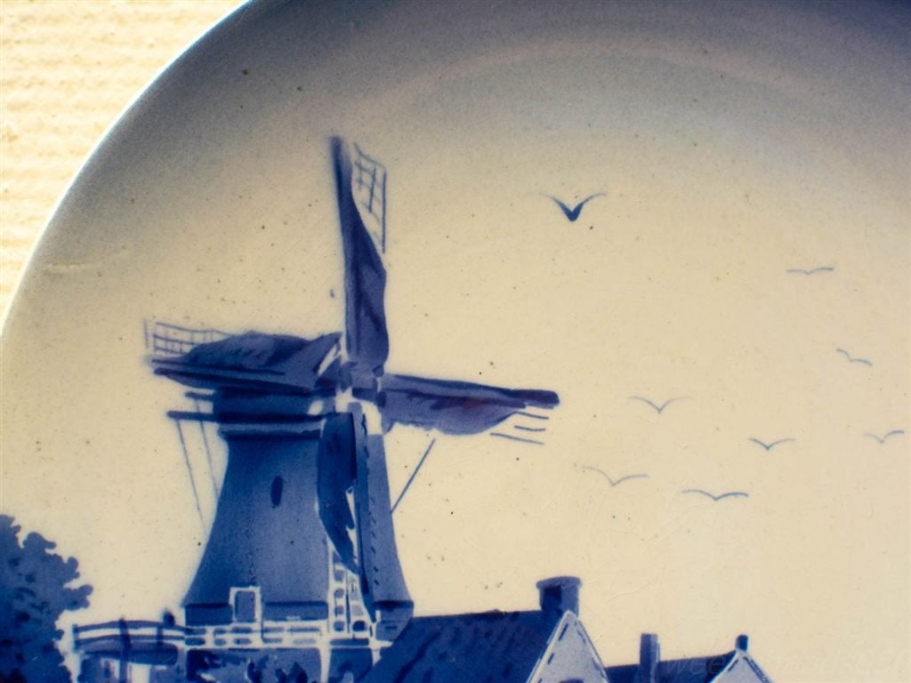 Porseleinen wandbord met prent van een molen 36348, Ophalen of Verzenden, Gebruikt