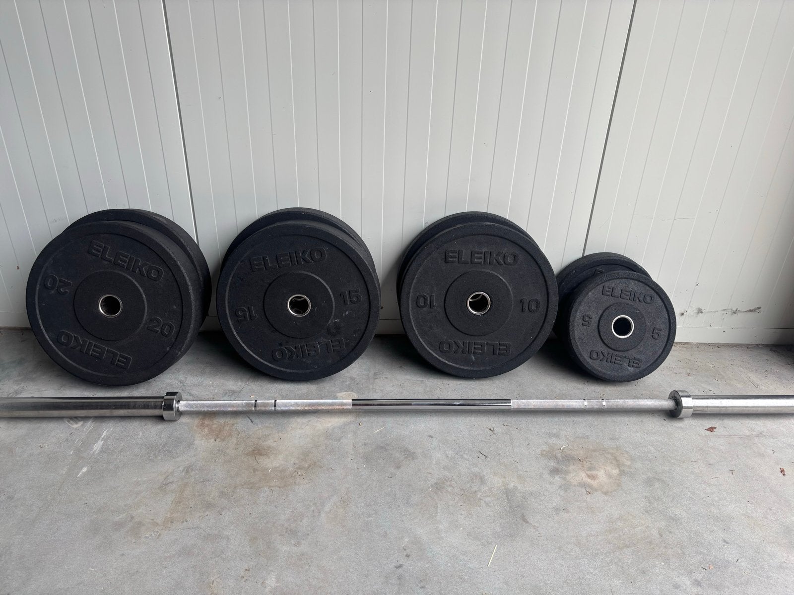 100 kg Eleiko XF Bumperset met halterstang, Eleiko, Gebruikt, Eleiko, Ophalen of Verzenden