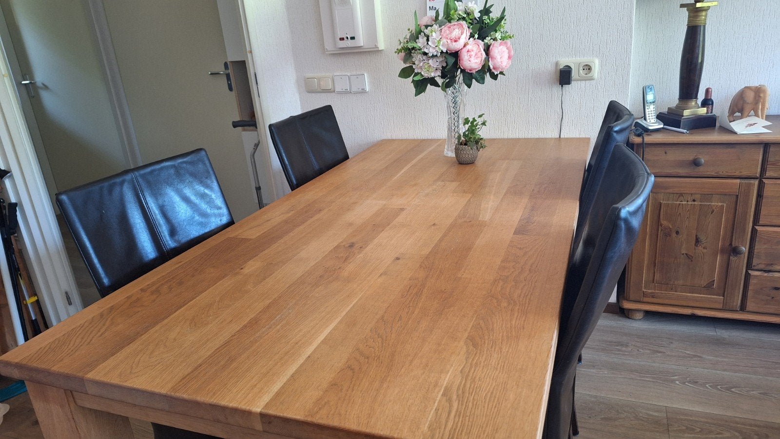 Prachtige blank houten eettafel met 4 stoelen, Ophalen, Gebruikt, Vier personen, Rechthoekig