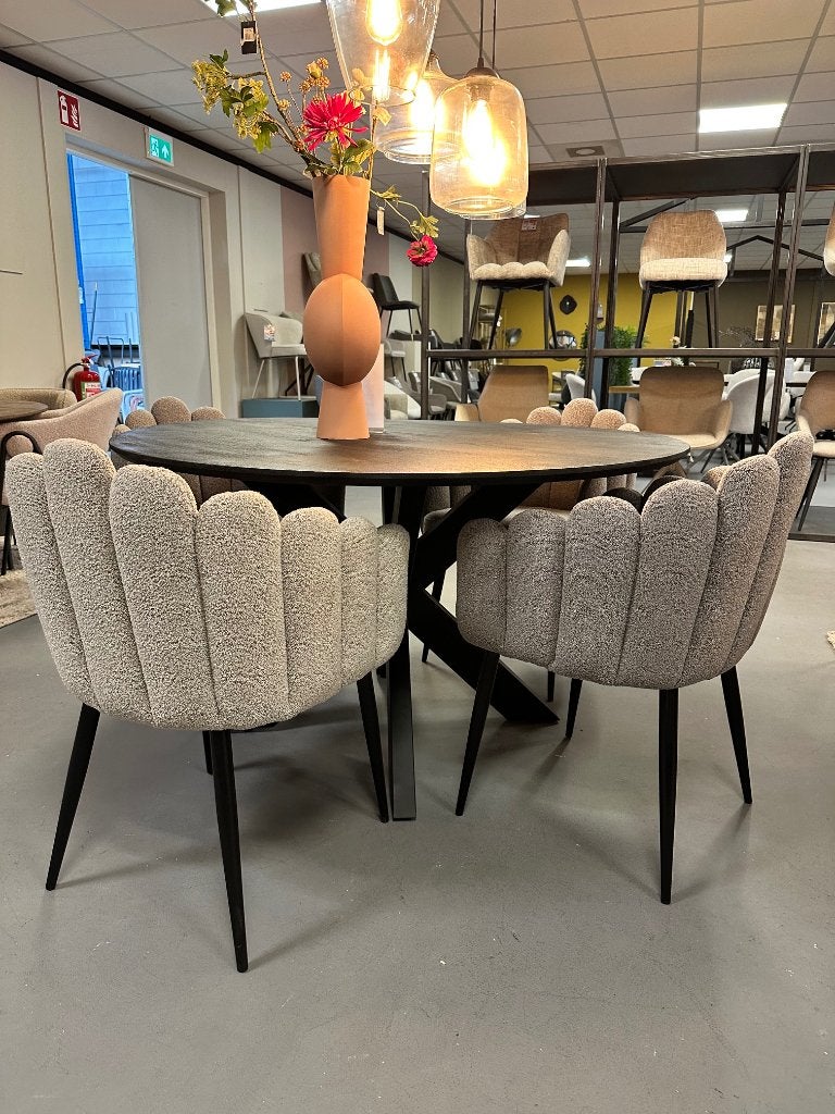 Boucle stoelen - grijze eetkamerstoelen boucle - flower, Ophalen, Nieuw, Grijs, Vier