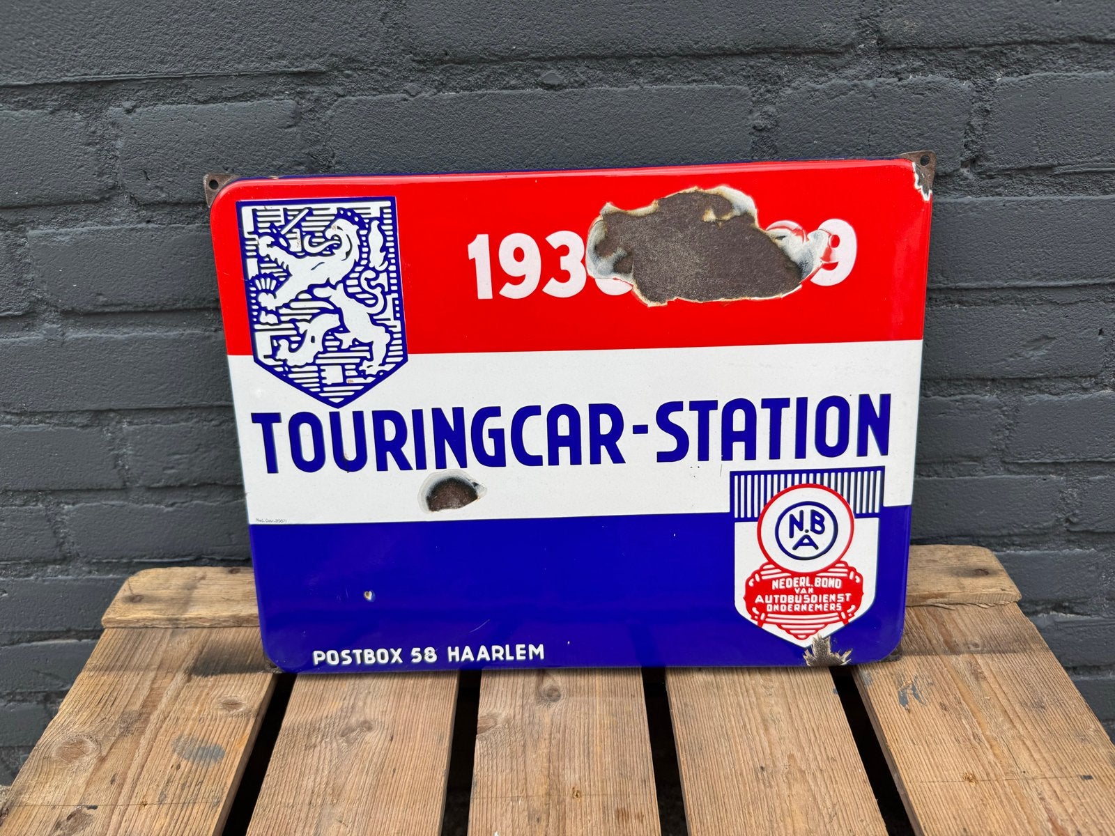 Vintage Emaille Touringcar-Station Bord N.B.A. 1930-1939, Ophalen of Verzenden