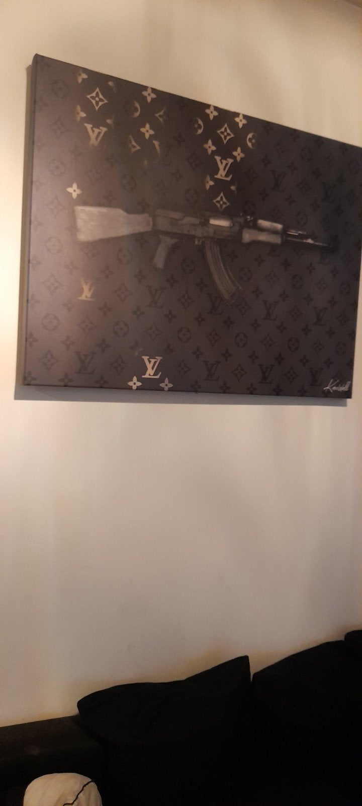 Modern Schilderij AK-47 Louis Vuitton Stijl Canvas 100x75, Ophalen of Verzenden