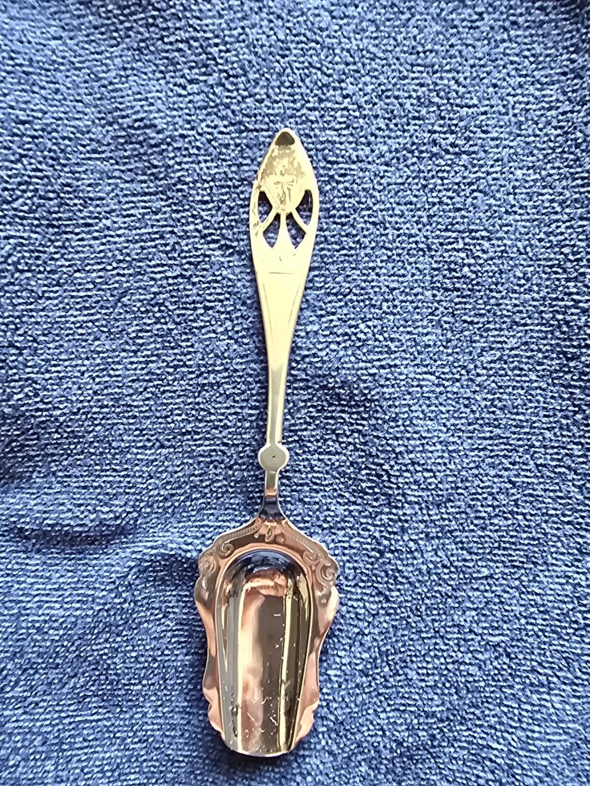 Antieke zilveren suikerschep met decoratieve steel, Antiek en Kunst, Ophalen of Verzenden