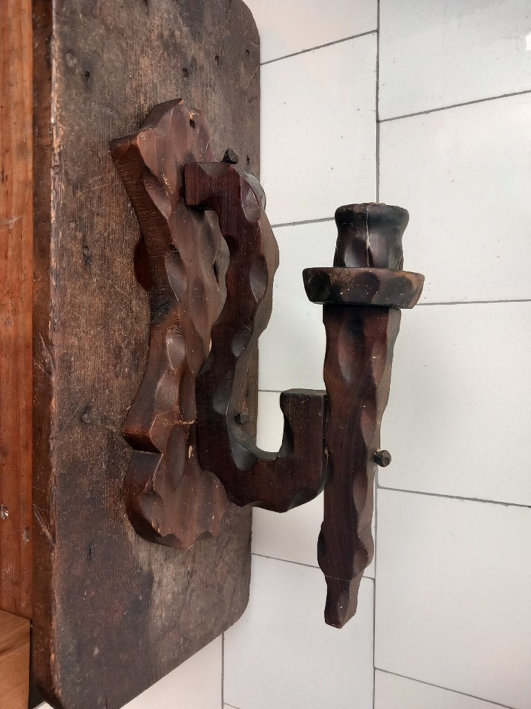 grote brutalist kandelaar stoer model vintage wand toorts, Ophalen of Verzenden, Gebruikt, Hout, 25 tot 50 cm