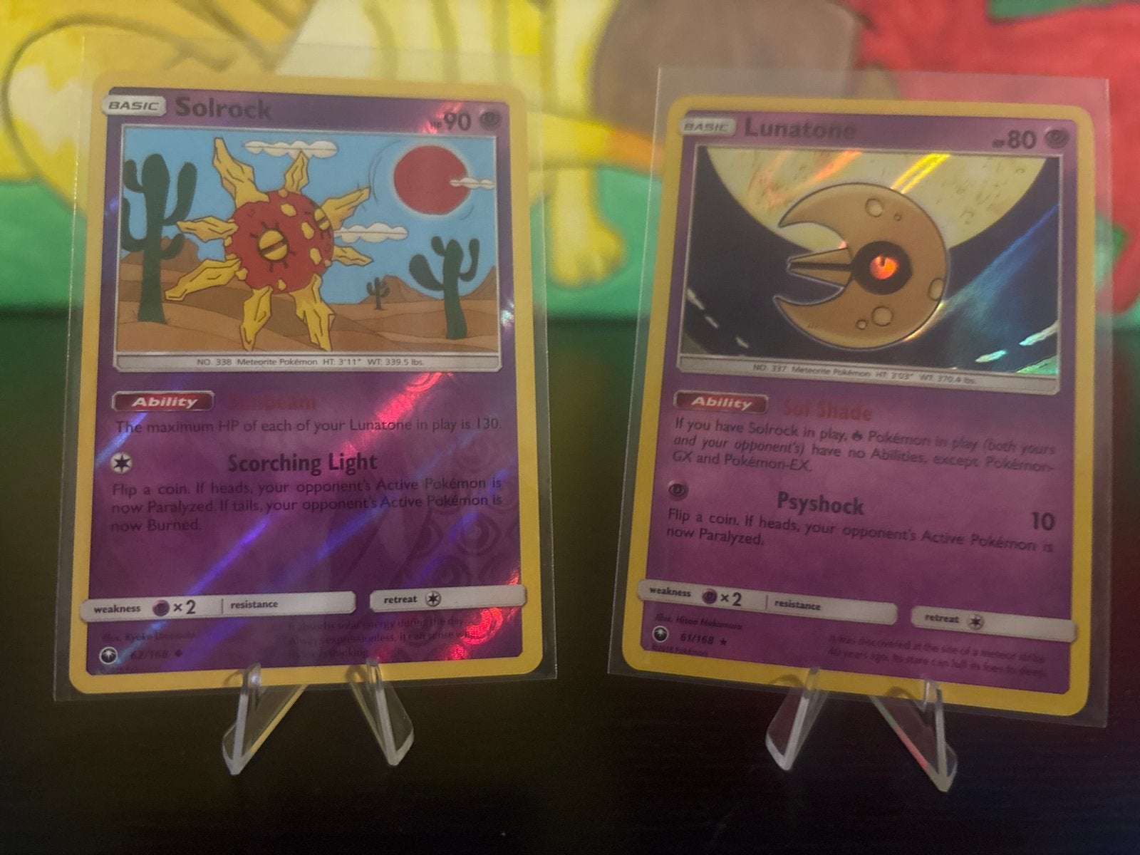 Celestial Storm Pokémon Kaarten: Solrock en Lunatone (Foil), Ophalen of Verzenden, Zo goed als nieuw, Meerdere kaarten, Foil