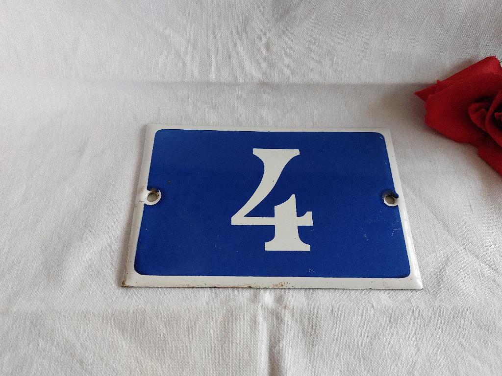 Oud Frans huisnummer nr. 4 | blauw emaille | 15 x 10 cm, Verzenden