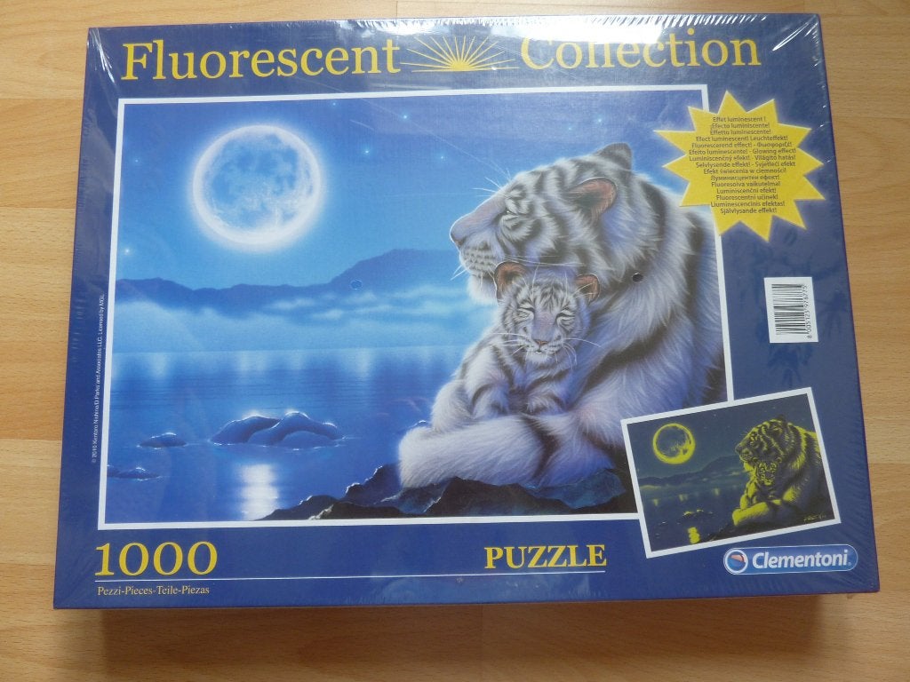 Nieuw Puzzel fluorescent Witte tijger met jong, Ophalen of Verzenden, 500 t/m 1500 stukjes, Nieuw, Legpuzzel