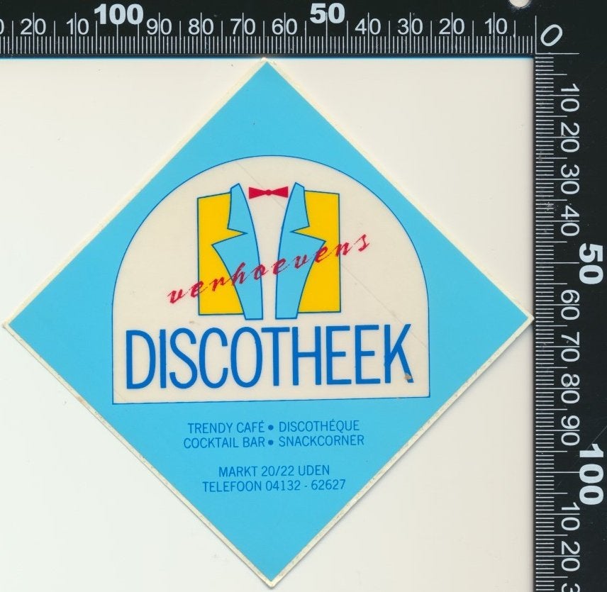 Sticker: Discotheek Verhoevens - Uden, Verzamelen, Ophalen of Verzenden, Zo goed als nieuw, Bedrijf of Vereniging