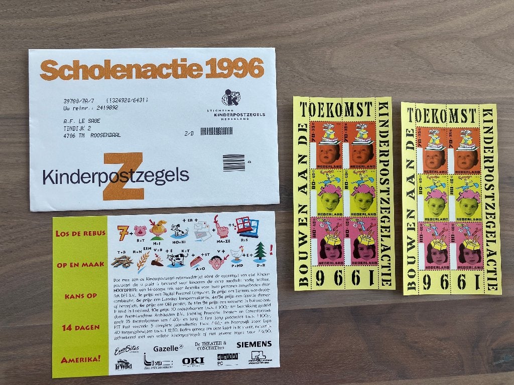 2x Vel Kinderpostzegels 1996 in originele enveloppe, Postzegels en Munten, Postzegels | Nederland, Ophalen of Verzenden, Na 1940