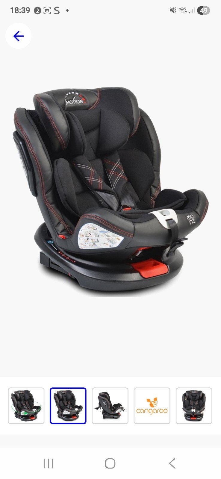 Cangaroo Motion Isofix Autostoel 0-36 kg Zwart 360 Draaibaar, Overige merken, Ophalen of Verzenden, Zo goed als nieuw, Verstelbare rugleuning