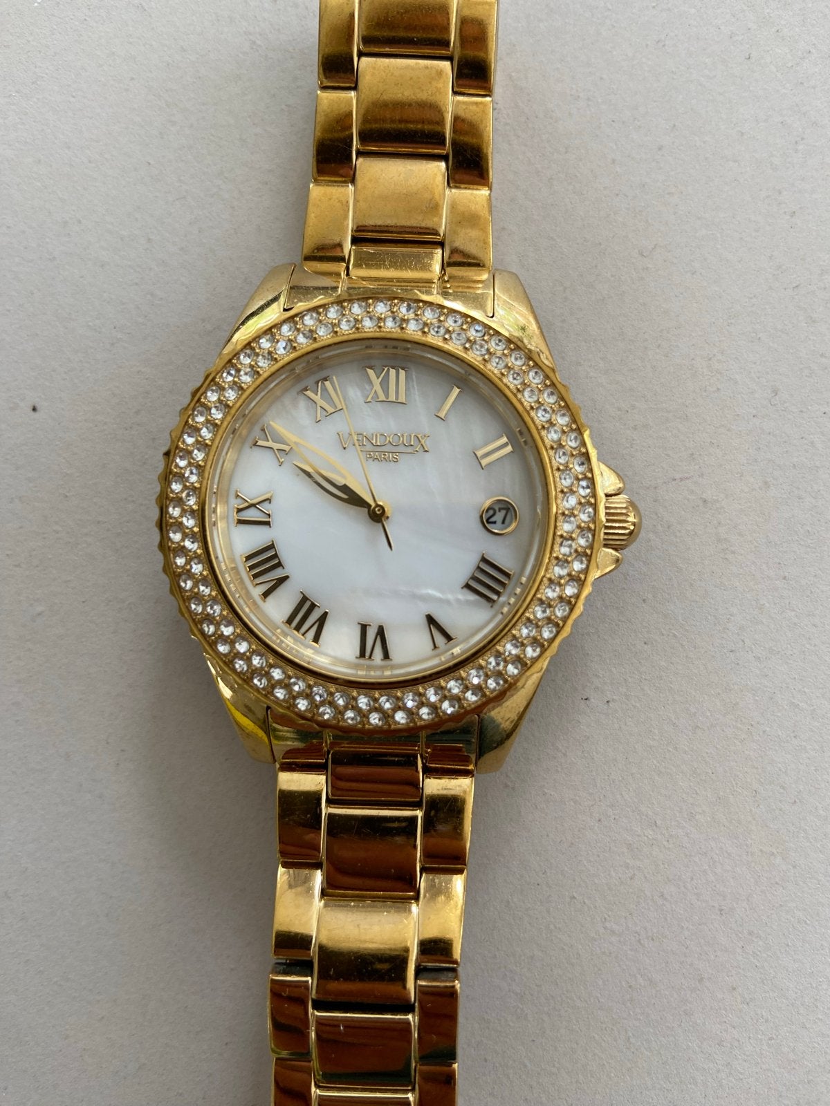 Vendoux Paris Dameshorloge Goudkleurig met Strass, Overige merken, Overige materialen, Gebruikt, Polshorloge