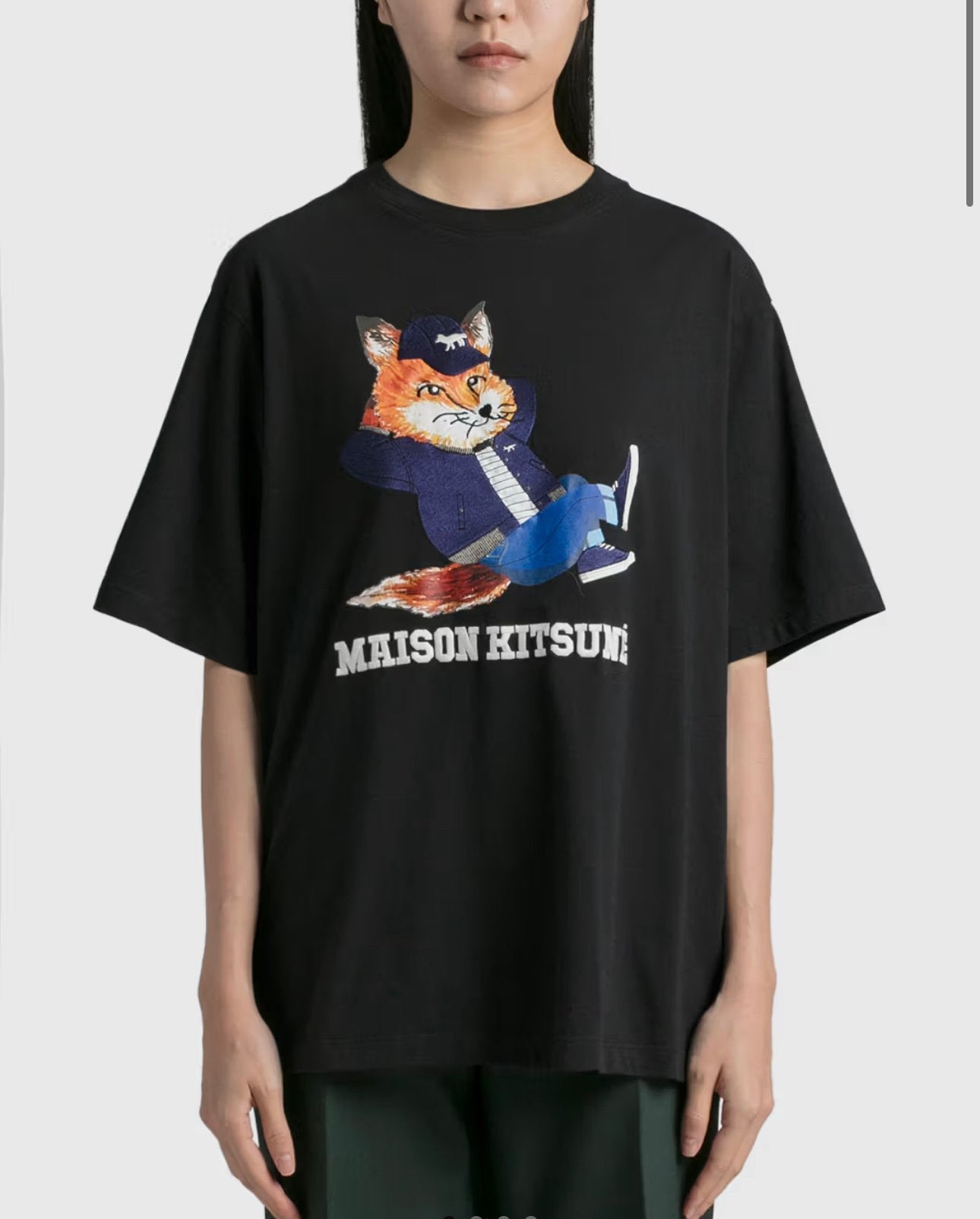 MAISON KITSUNE Unisex Cotton t-shirt logo fox  oversize S-M, Ophalen of Verzenden, Zo goed als nieuw, Maat 46 (S) of kleiner, Zwart