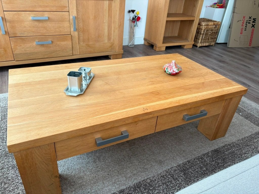 Salontafel 2 laden, Ophalen, 100 tot 150 cm, Eikenhout, 50 tot 100 cm